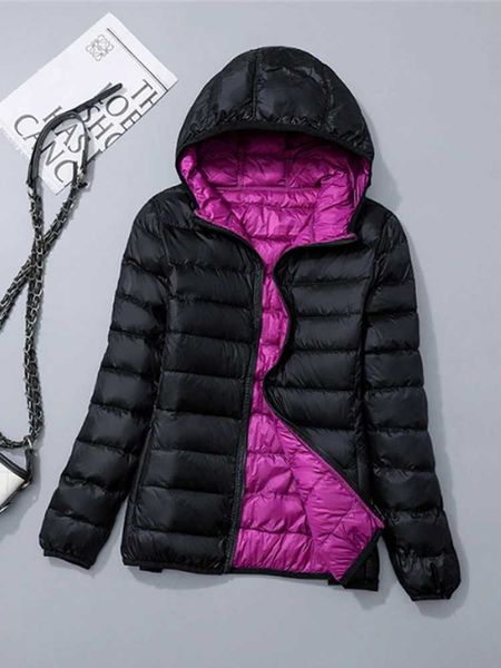 Parkas femininas para baixo jaquetas de inverno 2023 novo outono inverno reversível com capuz à prova de vento pato branco para baixo casacos ultra leve portátil puffer parkas j231227