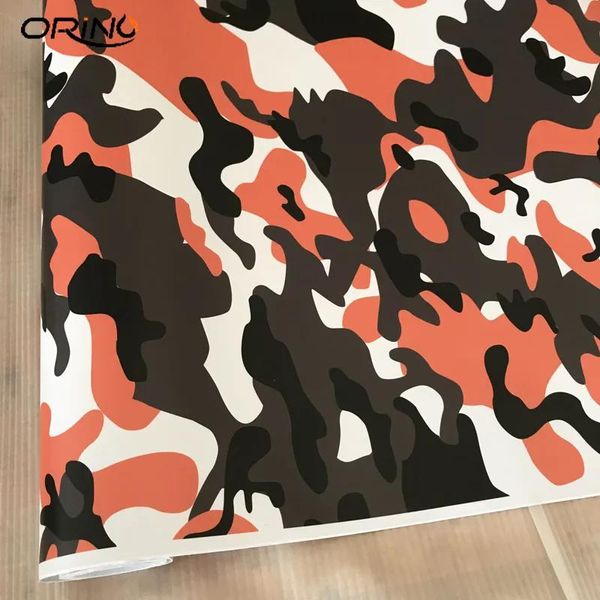 Aufkleber Orange Schwarz Weiß Camouflage Vinyl für Car Wrapping mit Air Release Car Styling PVC Camo Fahrzeugfolie Abdeckung