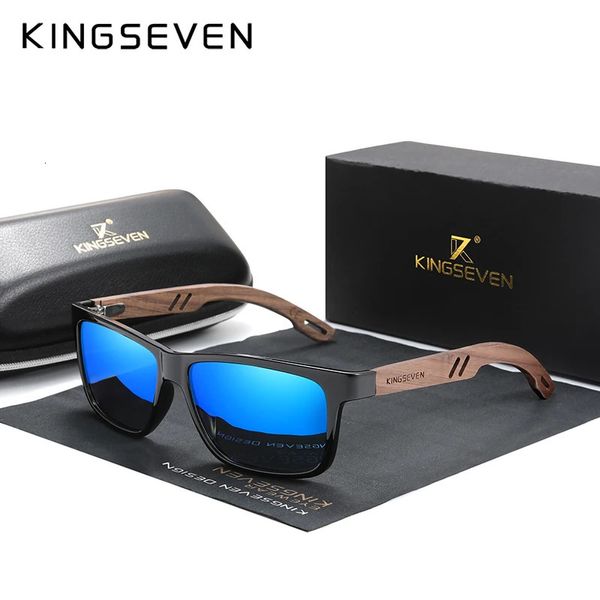 Kingseven marca design tr90 madeira de nogueira artesanal óculos de sol masculino polarizado acessórios óculos de sol dobradiça reforçada 231226