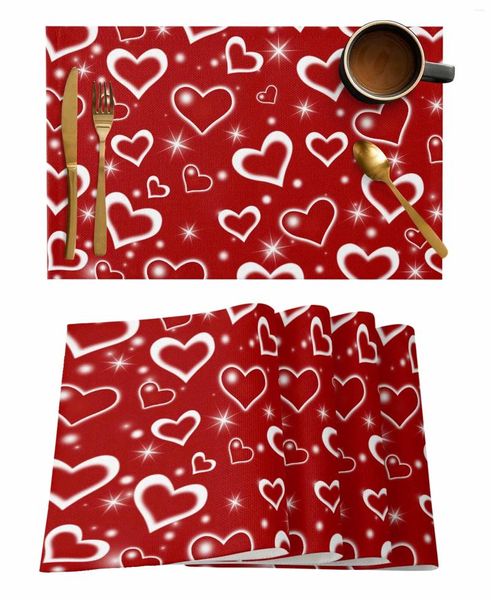 Tovagliette da tavolo 4/6 pezzi San Valentino Cuore rosso Tovaglietta da cucina Tovaglietta da pranzo Decor Mat Home Coffee Tea Pad Cup