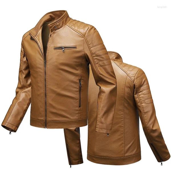 Jaquetas masculinas homens outono slim motociclista vintage jaqueta de couro pu causal casaco masculino stand stand colar bomber outwear