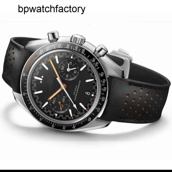 Omegawatch Fashion 44mm Orologio sportivo da uomo Quadrante grande con anello in ceramica Cinturino in pelle Orologio da corsa meccanico automatico con cronometraggio per auto da corsa
