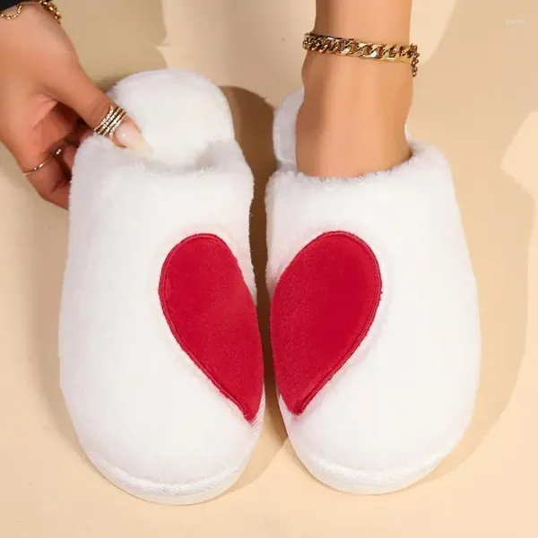 Hausschuhe Liebe flauschige Frauen Zuhause lässig Valentinstag Plüsch Designer Winterschuhe Mädchen Cartoon niedlich Plattform Folien große Größe