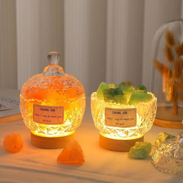 Gece lambası el yapımı koku genişleyen fincan hediye masaüstü gece hediye dekorasyon doğal turuncu tuz kristal taş masa lambası 231226