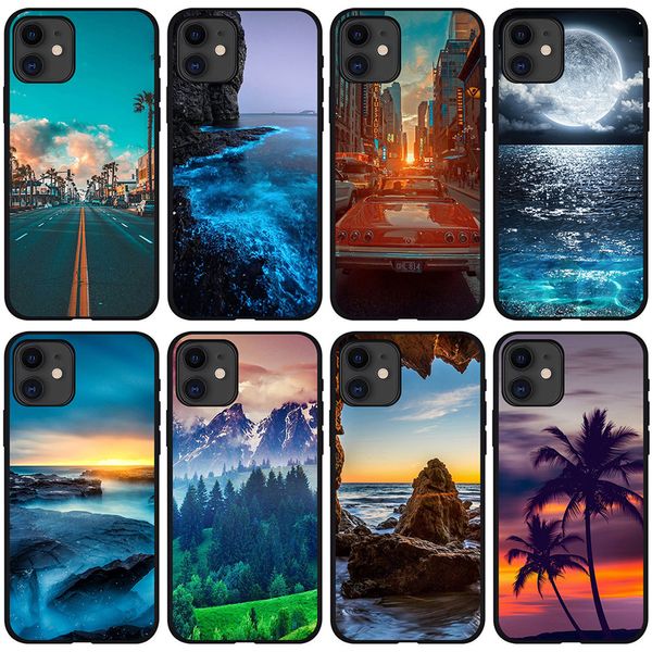 İPhone 13 için iPhone 13 Pro Kılıfı için Sea Beach Case 11 12 13 14 15Pro Max 14 Plus Siyah Silikon Funda