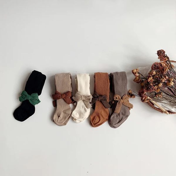 Mädchen Kinder kleine süße Bogenknoten -Strumpfhosen Socken Baumwolle Baby Kind Kleinkinds atmungsaktiven engen Strumpfhosen 231225