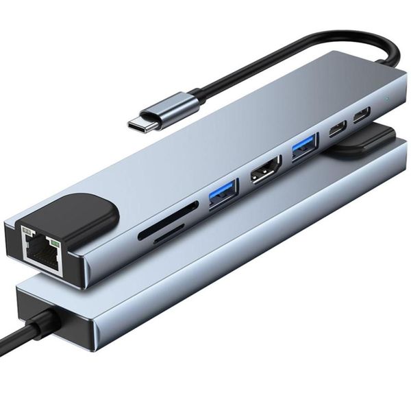 USB C Hub Dock para Rj45 Lan 100M Adaptador OTG com PD TF SD Reader para PC8899237