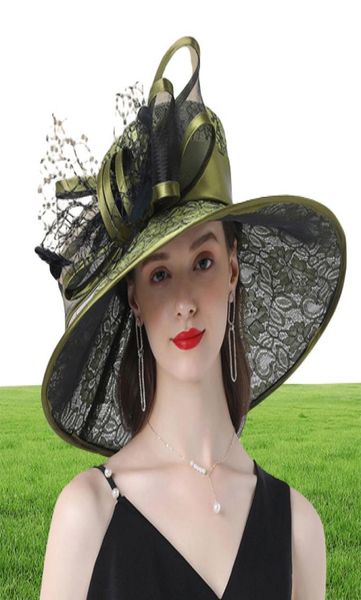 Vendo cappelli fascinator da donna viola da sposa cappelli derby del Kentucky per le donne cappelli floreali cappello Fedora in organza a tesa larga larga chiesa 201106337135