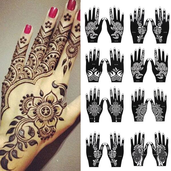 Temporäre Tattoos Professionelle Henna Schablone Hand Tattoo Body Art Sticker Vorlage Hochzeitswerkzeug Blume 231208