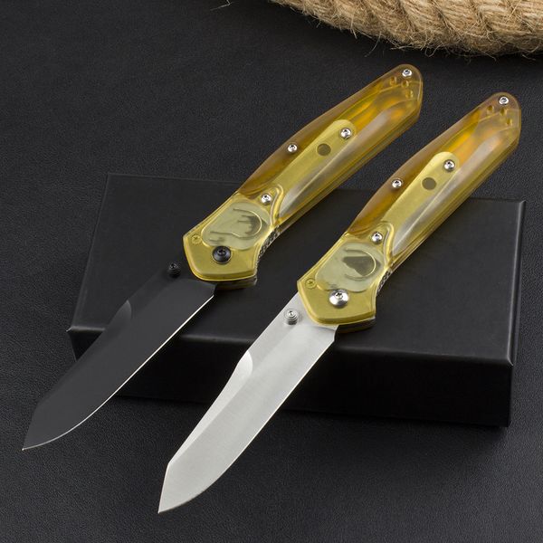 Yüksek kaliteli kelebek 940 cep katlanır bıçak D2 Siyah/Satin Tanto Blade Siyah PEI Naylon Torba ve Perakende Kutusu