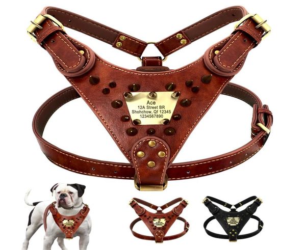 Pettorina per cani in pelle personalizzata Gilet per animali con borchie a spillo Pettorine identificative personalizzate per cani di taglia media Pitbull Bulldog9363265