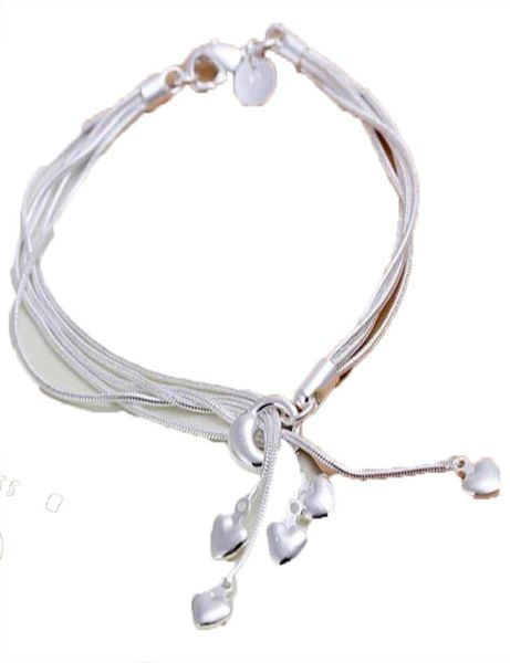 Atacado-moda charme 925 prata esterlina muti linha pulseiras corrente corações braclets para mulheres jóias pulseras de plata 925 h0673301980