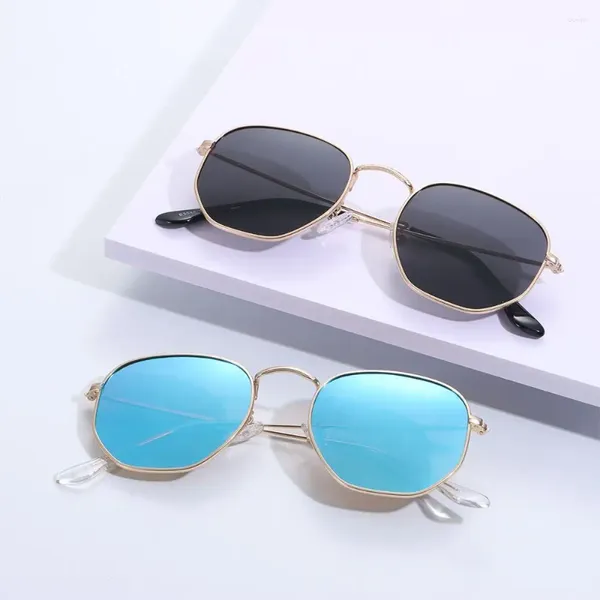 Sonnenbrille Retro UV -Schutz kleines Sechseck Sonnenbrillen polarisiertes Metall