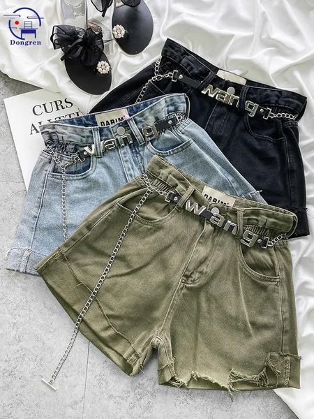 Röcke Denim Shorts Frauen Sommer 2023 Neue koreanische Version Elastische Taille mit Buchstaben Taille Kette hohe Taille Lose Heiße Heiße Hose