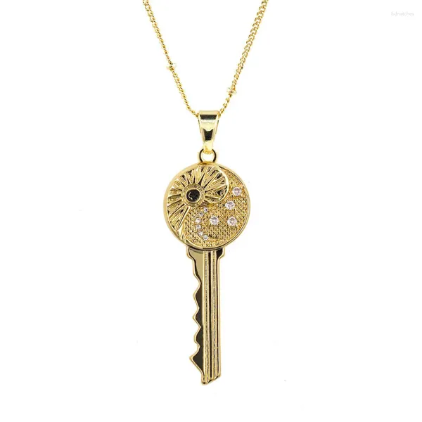 Anhänger Halsketten Klassische Schlüssel Halskette Zirkonia Vergoldet Frauen Mode Party Schmuck Geschenk Weibliche Schlüsselbein Kette