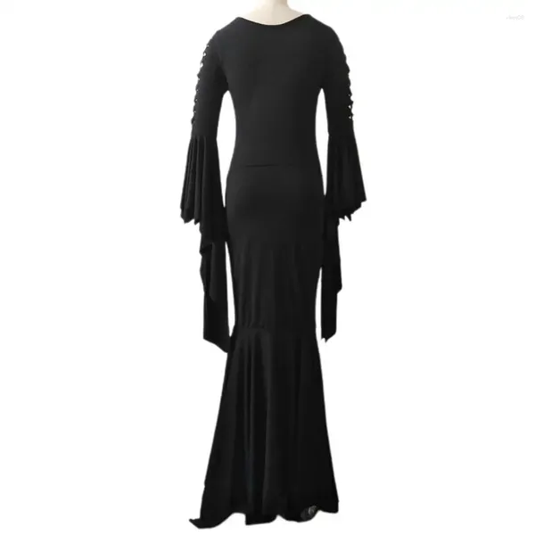 Abiti casual Abito da terra per Halloween Costume da sposa Sexy scollo a V Allacciato per feste Slim Fit Maniche a campana Cosplay vintage