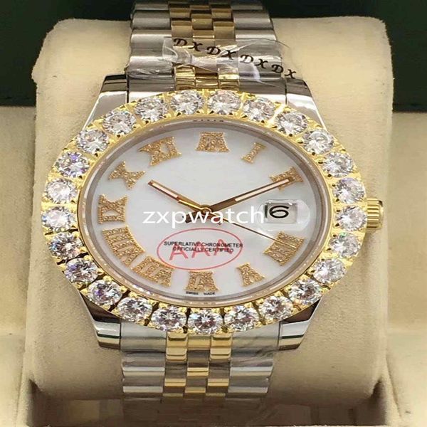 Orologio da uomo con punta con diamanti Orologio da uomo di lusso automatico 43MM Uomo Argento Oro bicolore quadrante bianco Set di diamanti 288P