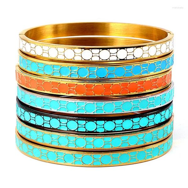 Bangle Titanium Aço Cor Esmalte Pulseira Feminina Fivela Jóias Epoxy Stone Padrão Inoxidável