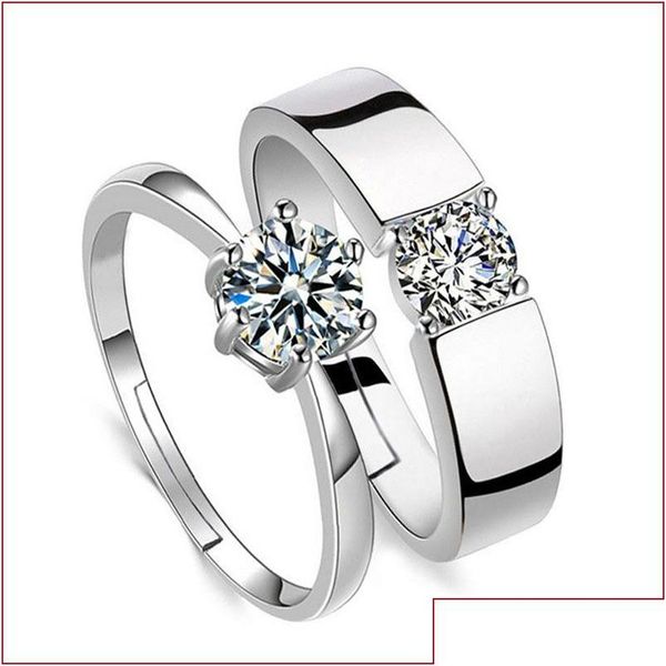 Joyería Cubic Zirconia Rins Abierto Ajustable Diamante Compromiso Anillo de bodas Pareja Mujeres Anillos para hombre Amor Joyería de moda Will y Sand Dhopk