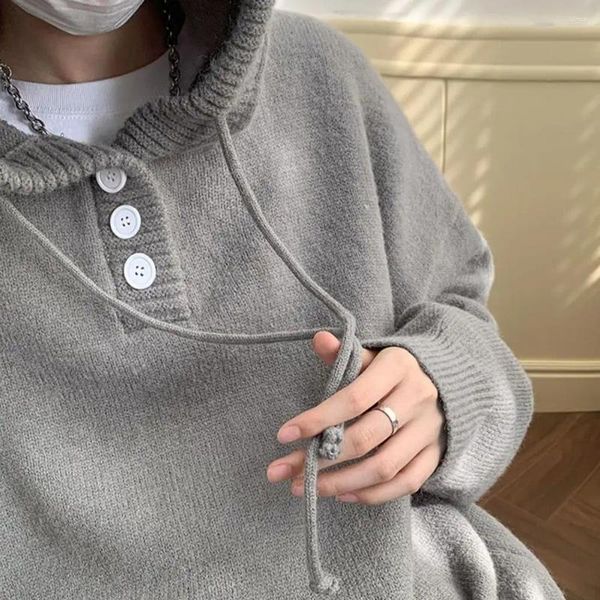 Erkek Sweaters Erkek Polyester Sweater Vintage Street Giyim Kapüşonlu, Drawstring Düz Renk Örgü Orta Uzunluk Artı Sonbahar İçin Boyut