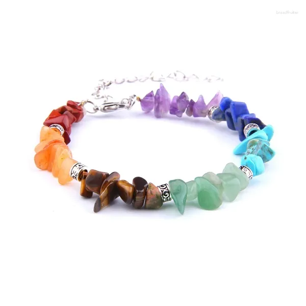 Charme Pulseiras 2X Reiki Pedra Natural 7 Chakra Cura Cristal Pulseira Lascada Grânulos de Cascalho Presentes para Mulheres