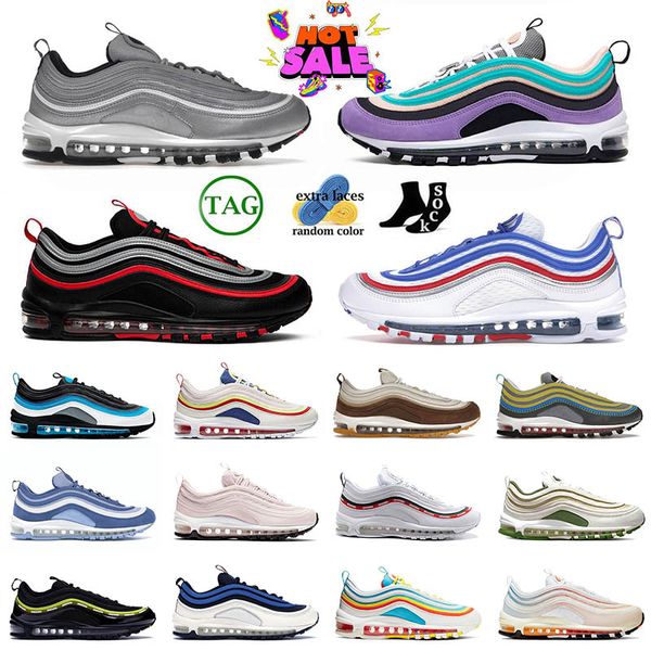 nike air max 97 airmax 97 airmaxs 97s maxs 97 Laufende Sportschuhe Männer Frauen Sneakers Silber gezüchtet Jesus Schuhe Satan Trainer 【code ：L】