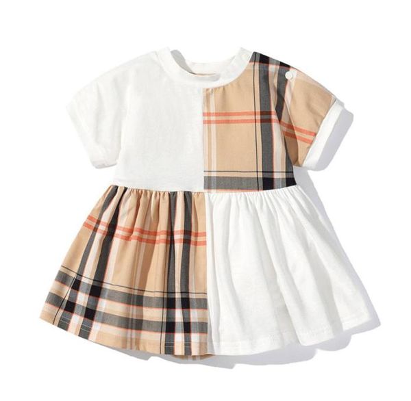 024 m recém-nascido macacão marca de luxo bonito britânico vestidos brancos para meninas do bebê designer vintage vestido verificação tecido painel padrão pano 5800684