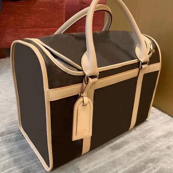 Designer-Hundetransportbox mit klassischem Druck, Heimtierbedarf, atmungsaktive Haustiertransportboxen aus Leder, Prevalent Pet Large Dog Bags, Größe 40 * 22 * 30 cm