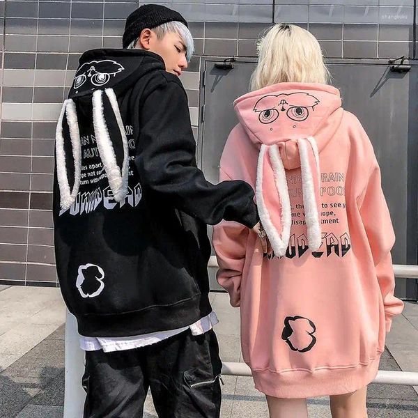 Felpe con cappuccio da donna Felpa da uomo in pile Sudaderas Y2k Manica lunga Oversize Pullover Orecchio con cappuccio Top Donna Kawaii Hip Hop