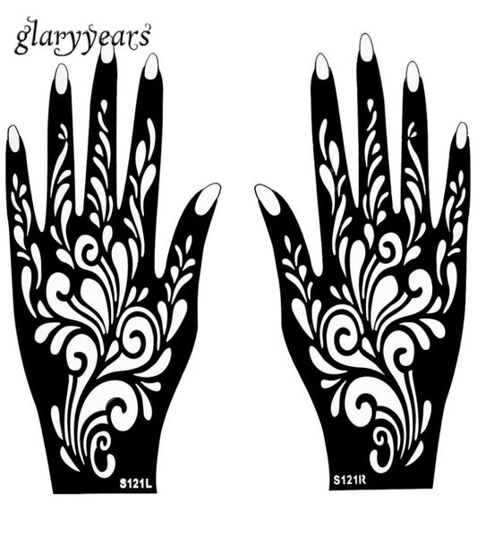 Whole1 Paar Hände Mehndi Henna Tattoo Schablone Blumenmuster Design für Frauen Körper Hand Kunst Malerei Einweg 20 cm 11 cm S7105994