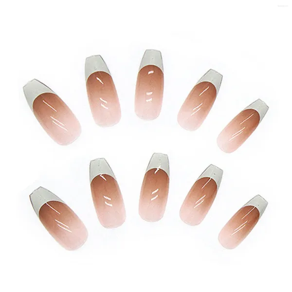 Falso chiodi gradiente beige lungo ballerina no gel e luce UV necessaria falsa per donne a casa manicure fai -da -te