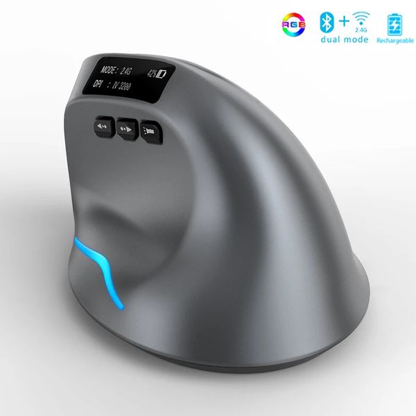 Mouse wireless verticale Bluetooth con schermo OLED USB RGB ricaricabile per computer portatile tablet ergonomia mouse da gioco 231228