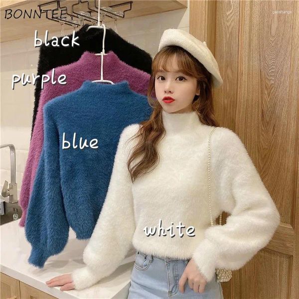 Frauenpullover Frauen solide Rollkragenpullover minimalistischer koreanischer Stil Weiche Mode Freizeit All-Match Tender 3xl schöne gestrickte Verschleiß Herbst Ins