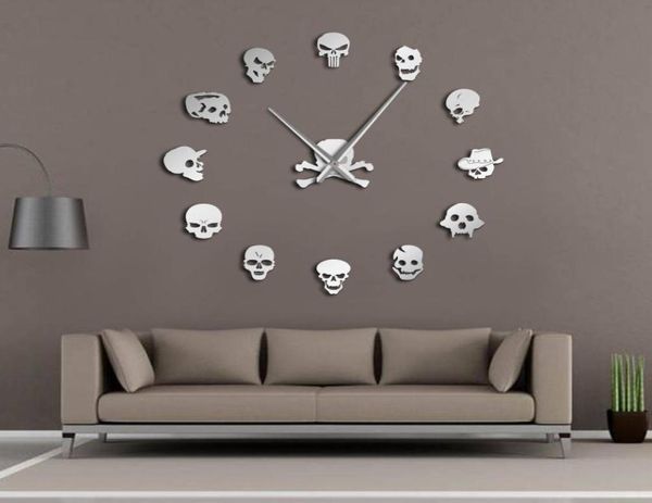 Diverse teste di teschio Fai da te Horror Wall Art Orologio da parete gigante Big Needle Frameless Zombie Heads Orologio da parete grande Halloween Decor 20111174255