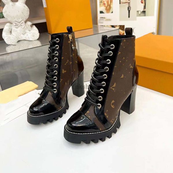 Designer Star Trail Stiefeletten Designs High Heels Booties Damen Schwarzes Kalbsleder Canvas Reißverschluss Ankle Boot Schuhe 35-42 05