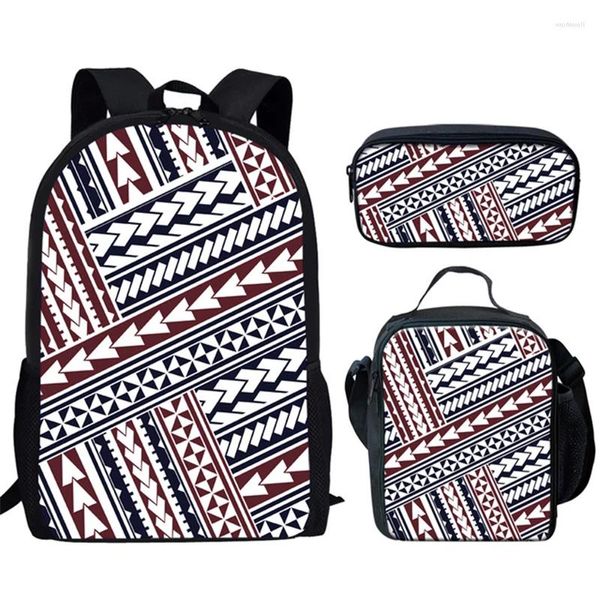 Con cappuccio maschile classico creativo creativo polinesiano tradizionale 3D tribali 3d 3 pezzi/set di borse da scuola per alunni Laptop Daypack Backpack Borse Punch Pencil