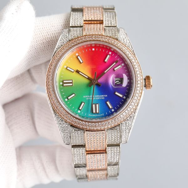 Tam kenar mozaik swarovski elmas saat erkekler saat 904L çelik relojes kılıfı 41mm 2824 Otomatik mekanik hareket motre lüks lüks bekle kol saatleri