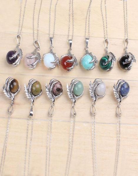 Bütün 20pcs Klasik Gümüş Kaplama Zinciri Karışık Taş Ejderha Pençesi Yuvarlak Boncuklar Kolye Kolye Jewelry6244539