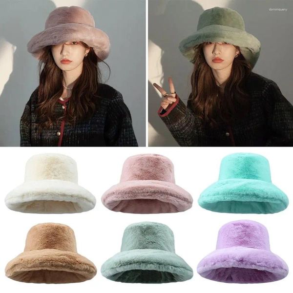 Berets Outdoor Casual Soft Faux Fur Panama Hat Bucket Fisherman Cap Sun