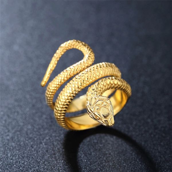 Anel de cobra de ouro amarelo de 14k de 14k para homens, mulheres punk hip hop moda casal toca jóias de anel de cor dourado para o melhor ele