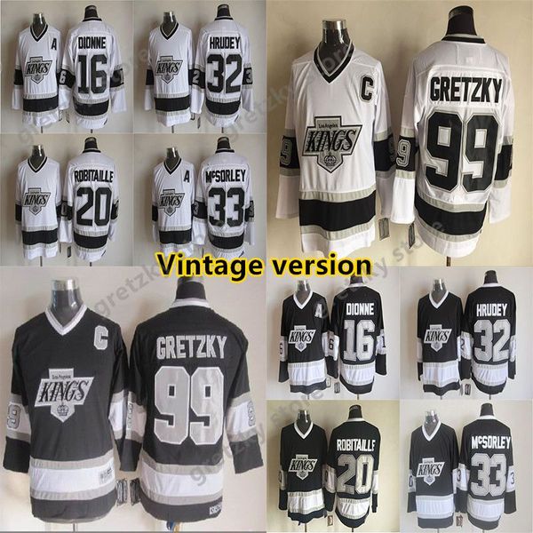 Erkekler Los Angeles Kralları Vintage Versiyon Formaları 16 Dionne 32 Hrudey 99 Gretzky 33 McSorley 20 Robitaille CCM Hokey Jersey