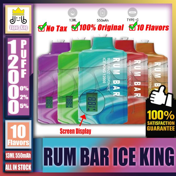 Original RUM BAR ICE KING 12000 12K Puff 12000 12K Recarregável E Cigarro Vape Pen 20ml Pré-preenchido 550mAh Bateria VS QST ELF WORLD Crystal Shell