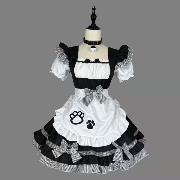 Sweet Queen Lolita giapponese A-Line Mini abito Blondewig Shortwig Haikyuu Exploit Ladies Lace Trim Cameriera Cosplay Uniforme manica 248