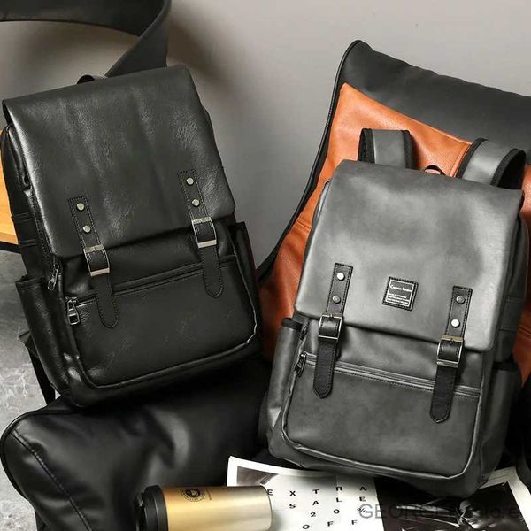 Laptop Cases Backpack New Fashion Men's Backpack Trend Design Laptop Backpack Solid Leather Travel Shoulder Bag High Capacity Student Schoolbags