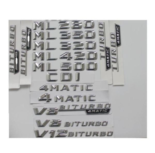 Emblema de emblema de letras de tronco cromado ML55 ML63 AMG ML300 ML320 ML350 ML400 ML500 4MATIC CDI W166 W16424974743613557