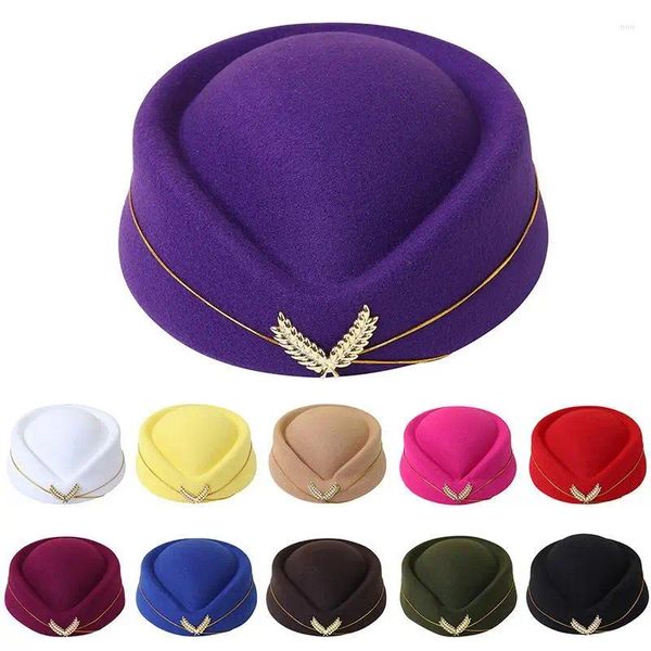 Beretti 1pc Airline Hostess Hat Beret Fasci Fasci Fashion Solid Color Simplicity Formale Stage Performance Ladies Decorative