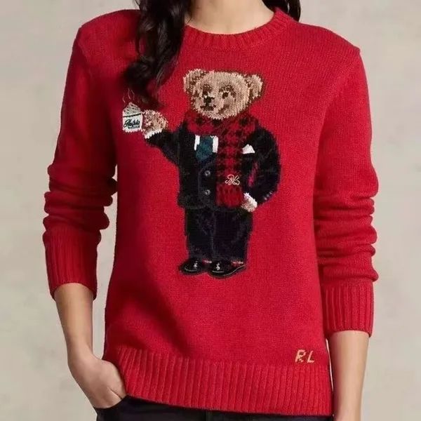 Мужские свитеры Новый мультипликационные карикатуры RL Bear Sweater Женщины Осень зимняя вышивка пуловая с длинным рукавом вязаный свитер.