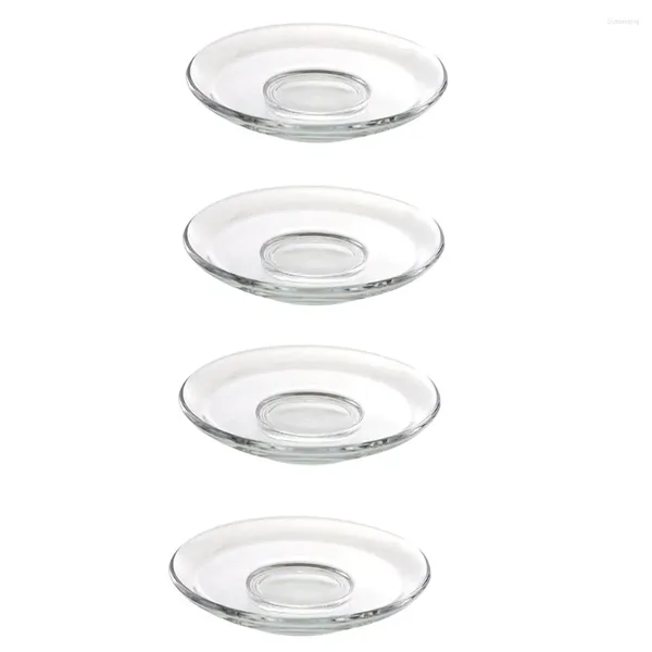 Cups Saucers 4pcs Transparentes Glas runder Tee dekorative Snackteller Teller