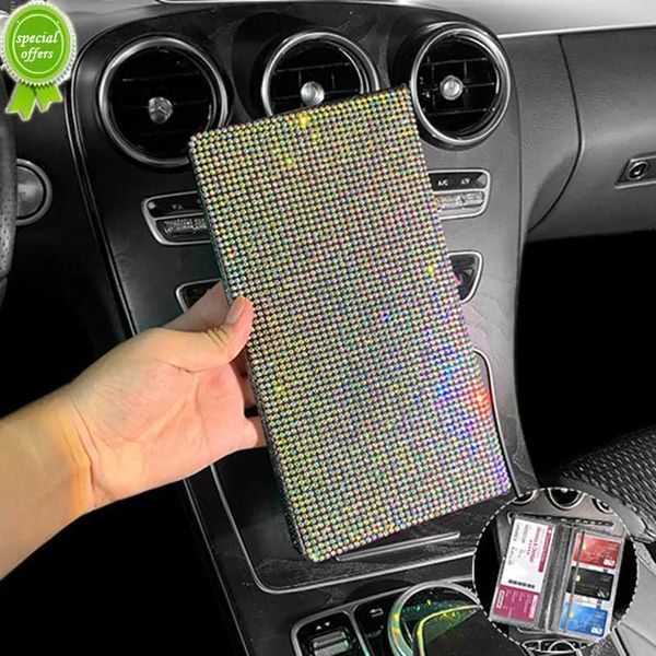 Decorações novo titular da licença de motorista do carro universal saco diamante cristal organizador cartão identificação carteira bling strass acessórios do carro para mulher