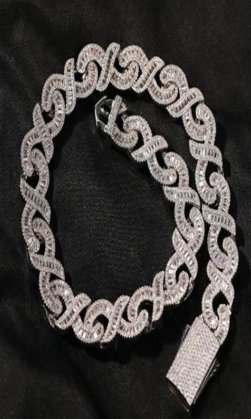 Collana con catena a maglie Infinity ghiacciata di larghezza 15 mm, placcata in oro bianco 14 carati, diamanti baguette, gioielli con zirconi cubici, 16 pollici, 24 pollici, cubano Cha8643542